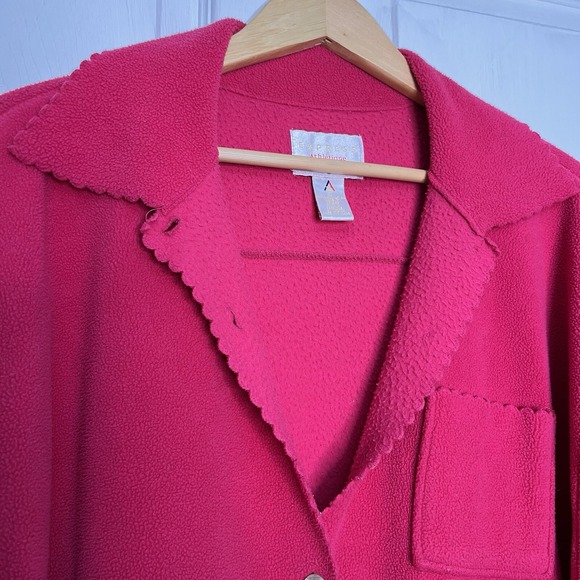 Express Athletique Womens L Fleece Jacket Fuchsia Pink Barbie Cozy Classic Retro - Picture 3 of 10